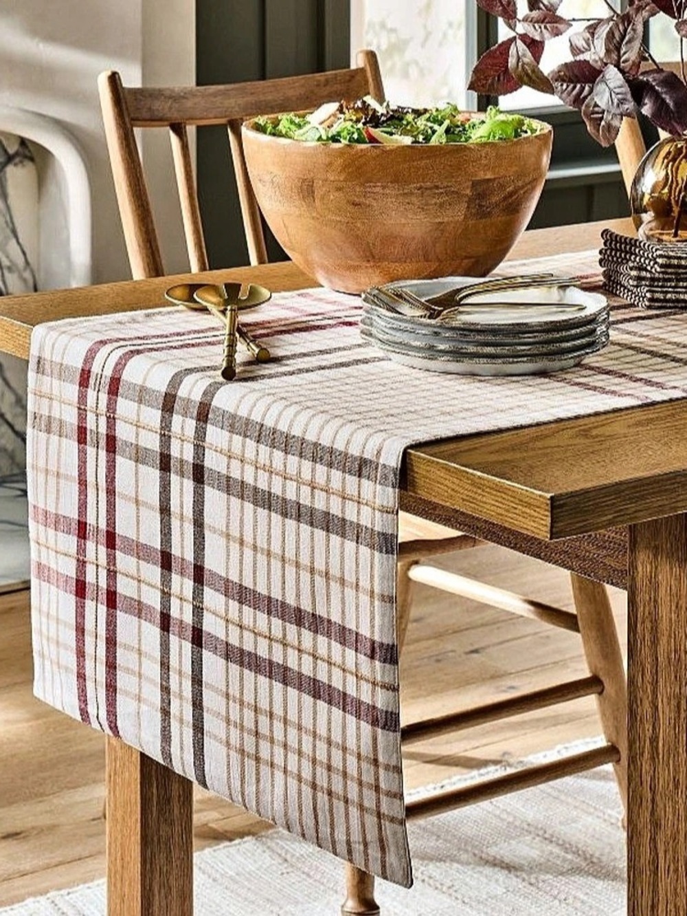 Hearth & Hand with Magnolia Fall Plaid Oversized Runner Burgundy/Brown